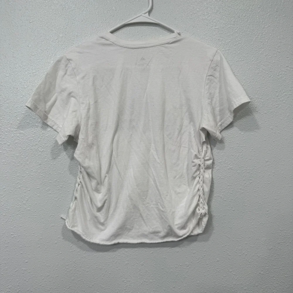 Adidas Girls White Leopard Print Logo Graphic T-Shirt Braided Side Detail Size M
